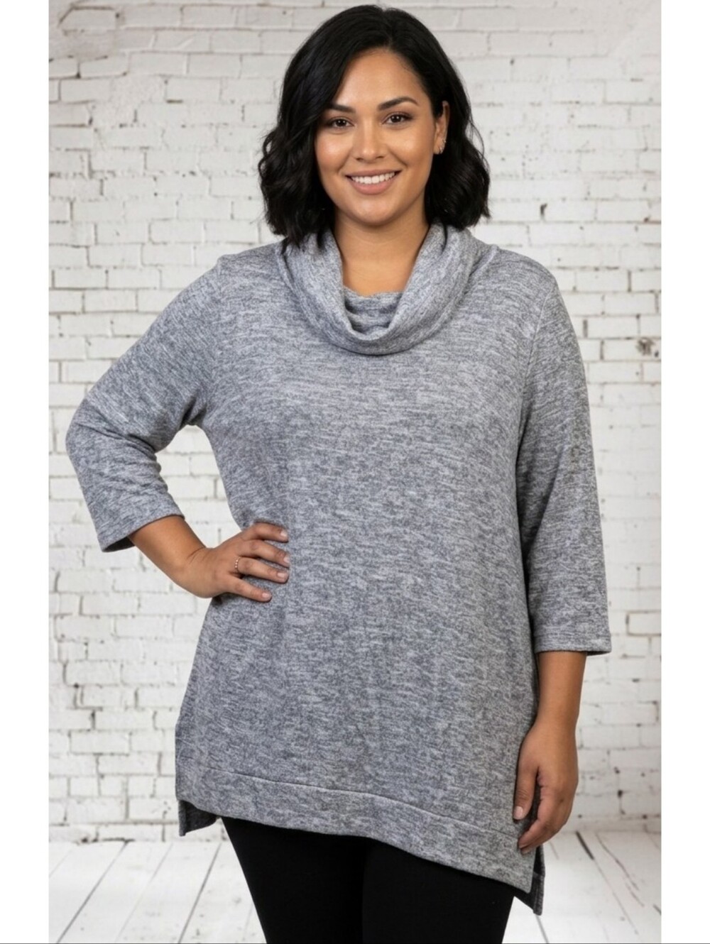 Rebecca Malone 3/4 sleeve Cowlneck Sweater Gray with shimmer Size 2X